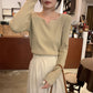 Small V-neck Knitted Long Sleeved Top