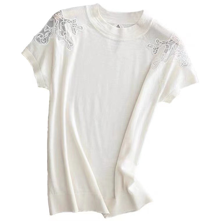 Embroidered Mesh Short Sleeve Top