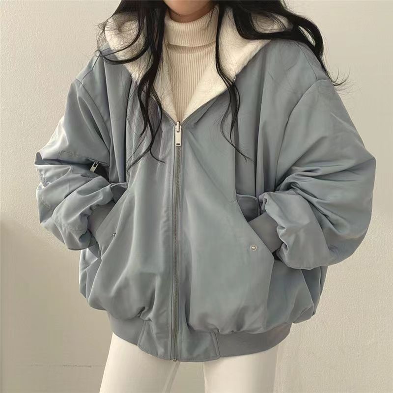 Reversible Loose Hooded Fleece Jacket