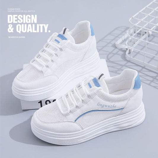 Mesh Thick Soled White Shoes