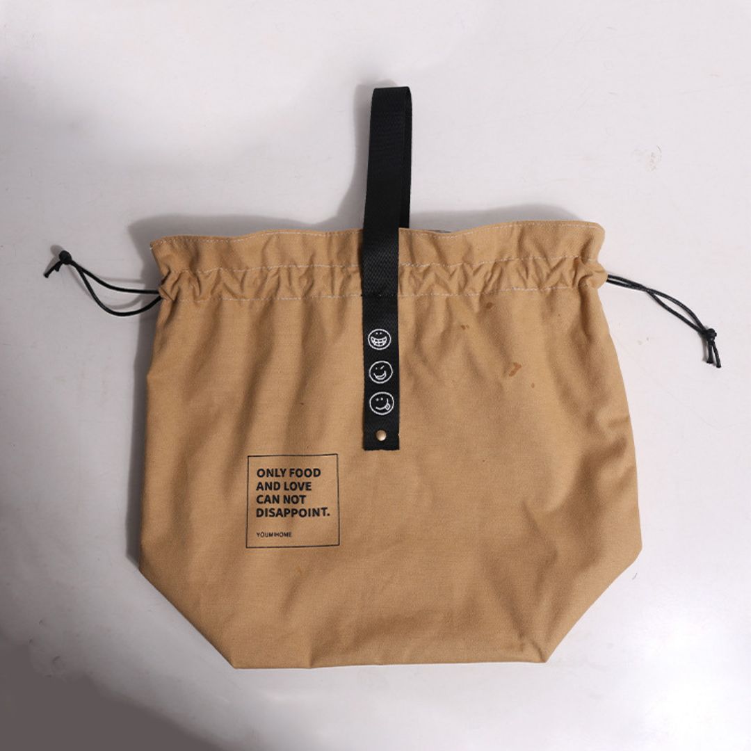Cotton Linen Drawstring Insulated Lunch Bag