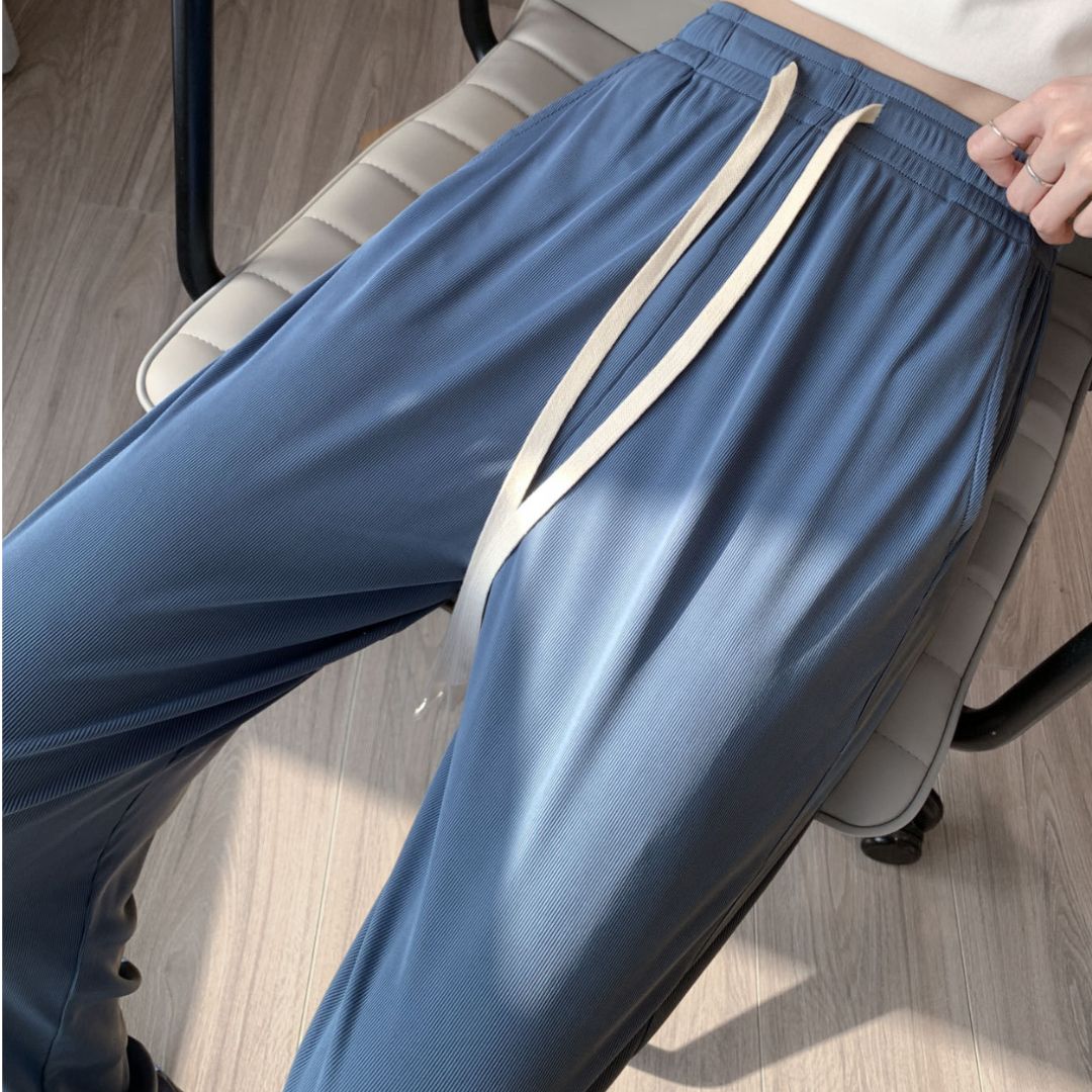 Ice Silk High Waist Straight Casual Pants