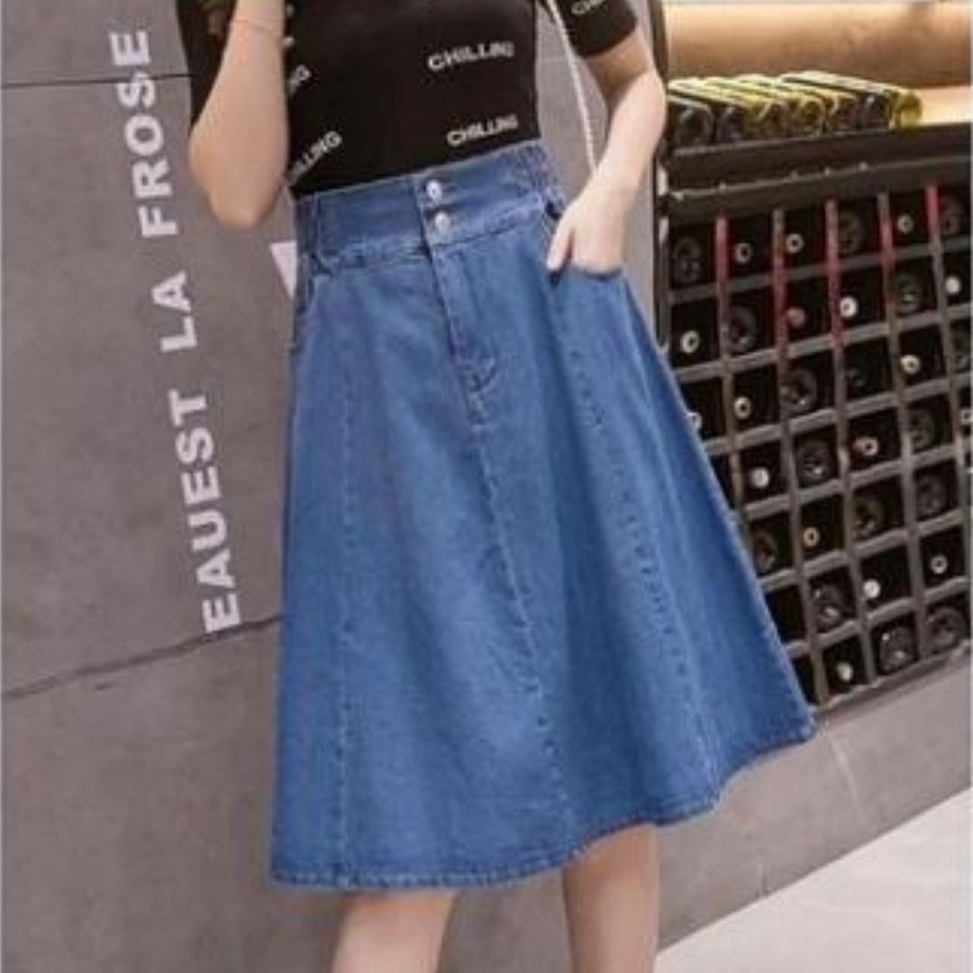 High Waist Anti-Flash Denim Skirt