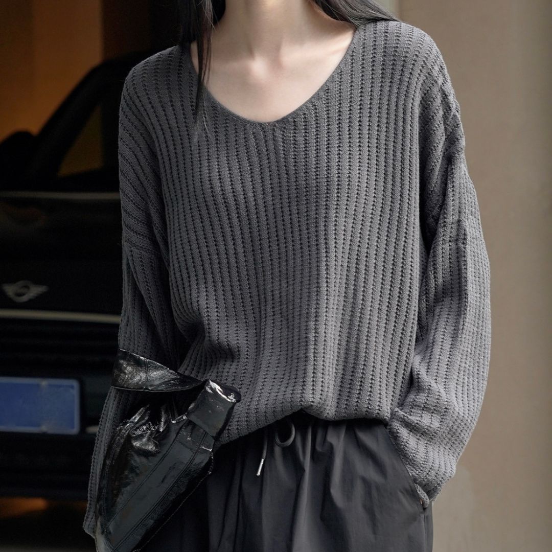 Knitted Wide Collar Loose Long Sleeve Top