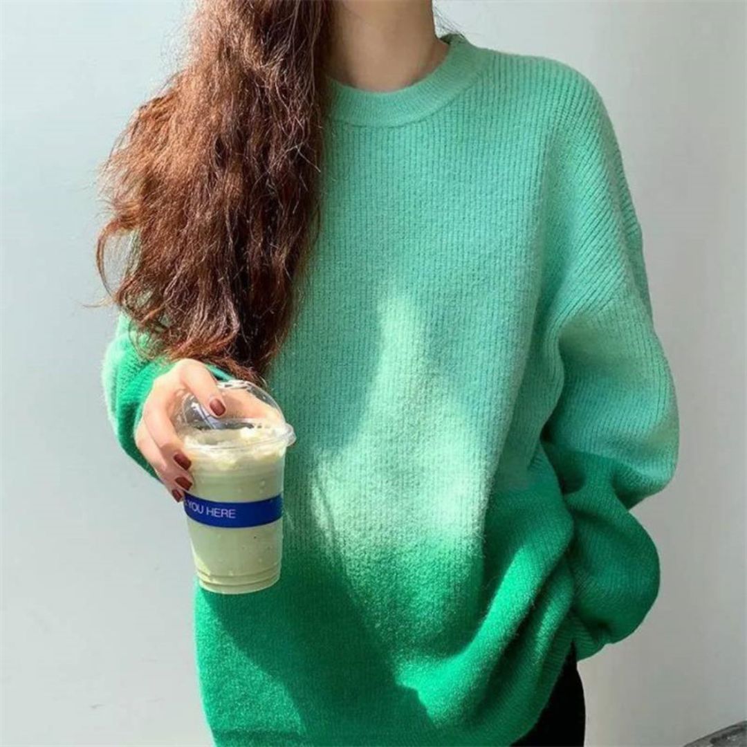 Knitted Crew Neck Loose Gradient Sweater