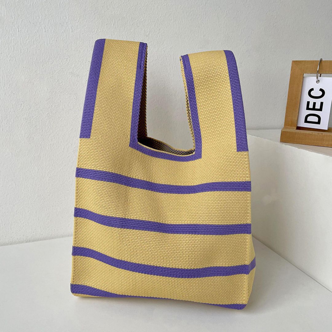 Color Contrast Knit Tote Bag