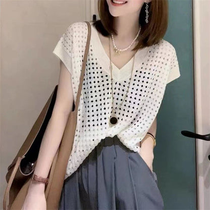Hollow Out Solid Knit Top