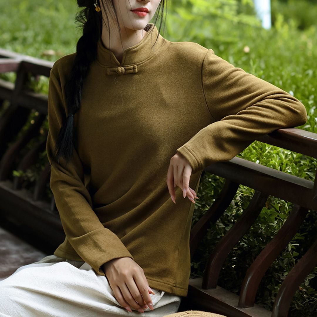 Chinese Style Vintage Stand Collar Long Sleeve Top