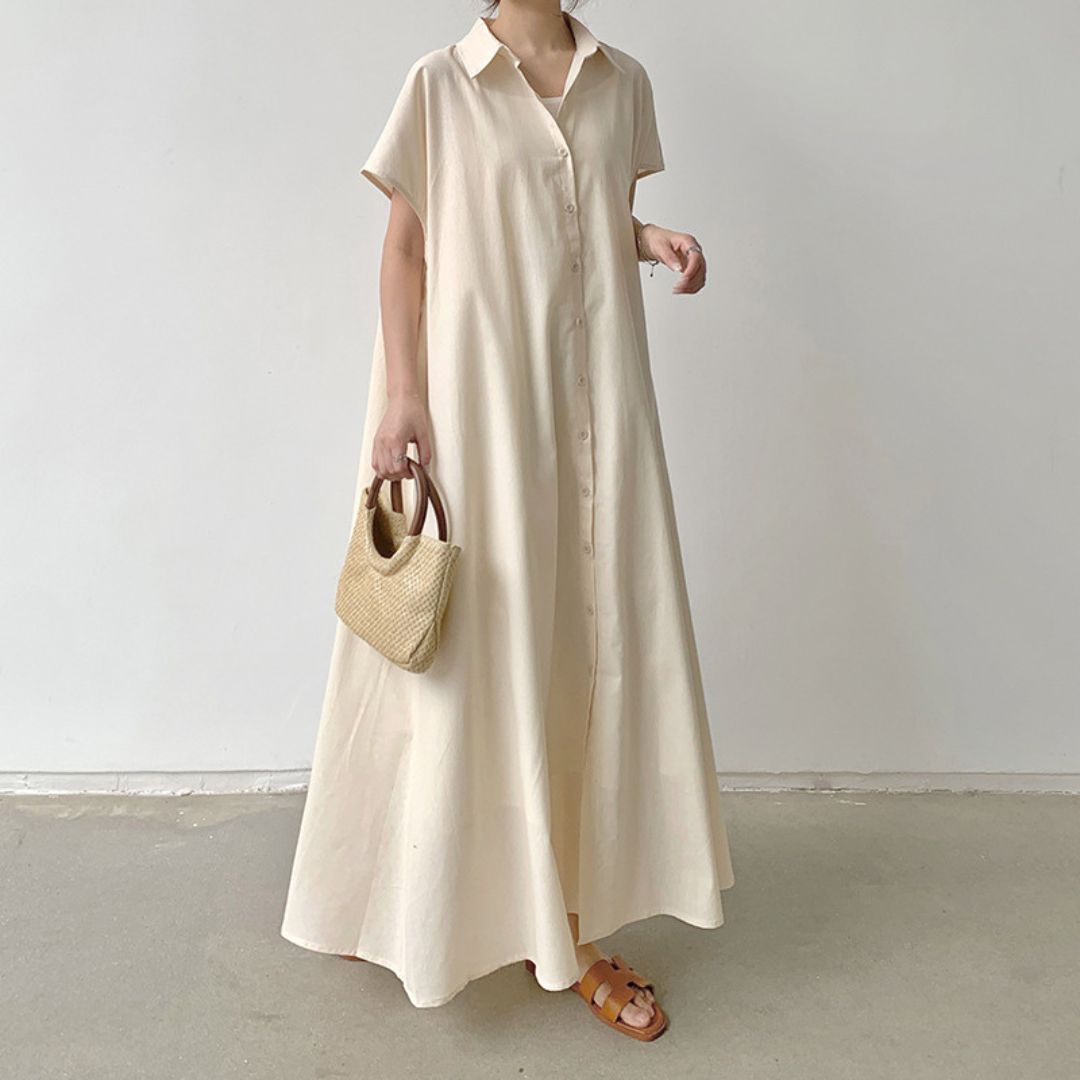 Cotton Linen Loose Short Sleeve Dress