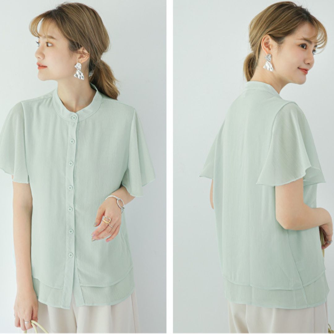 Pure Color Stand Collar Shirt
