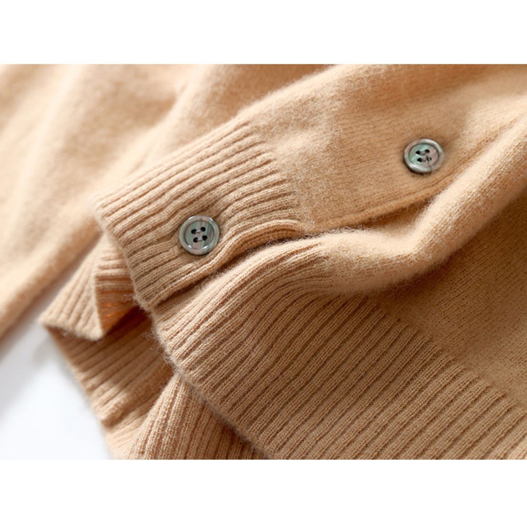 Solid Color Crew Neck Button Sweater