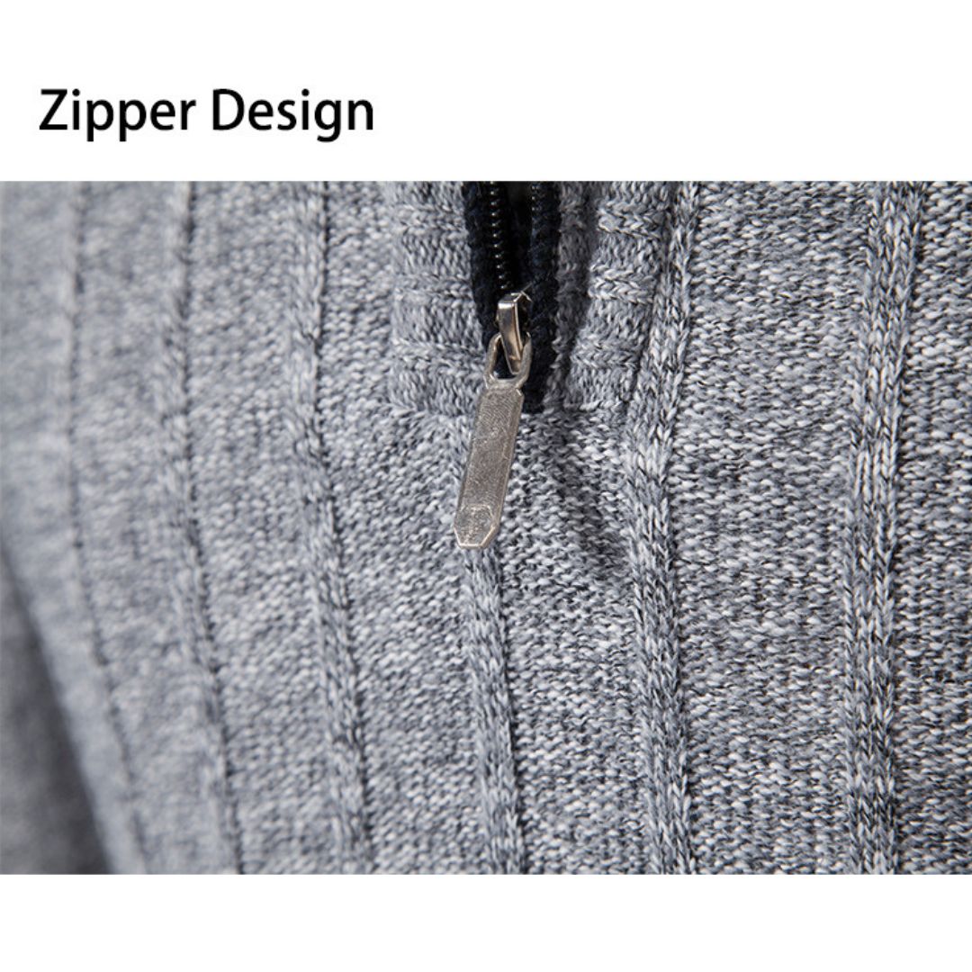 Half Zip Stand Collar Striped Sweater