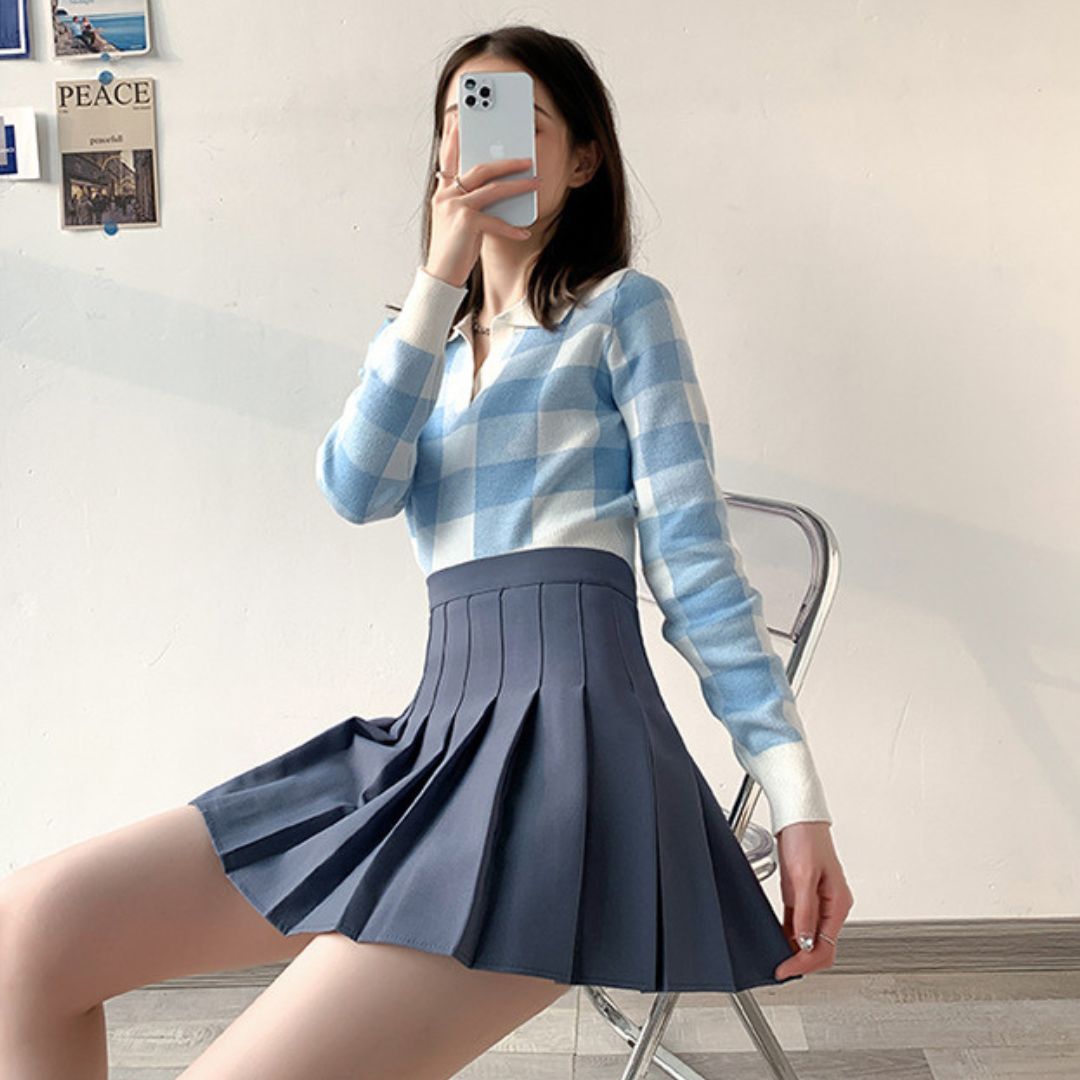 High Waist Pleated Short Skirt (With Safety Pants)