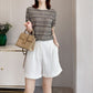 Round Neck Plaid Short Sleeve Knitted Top