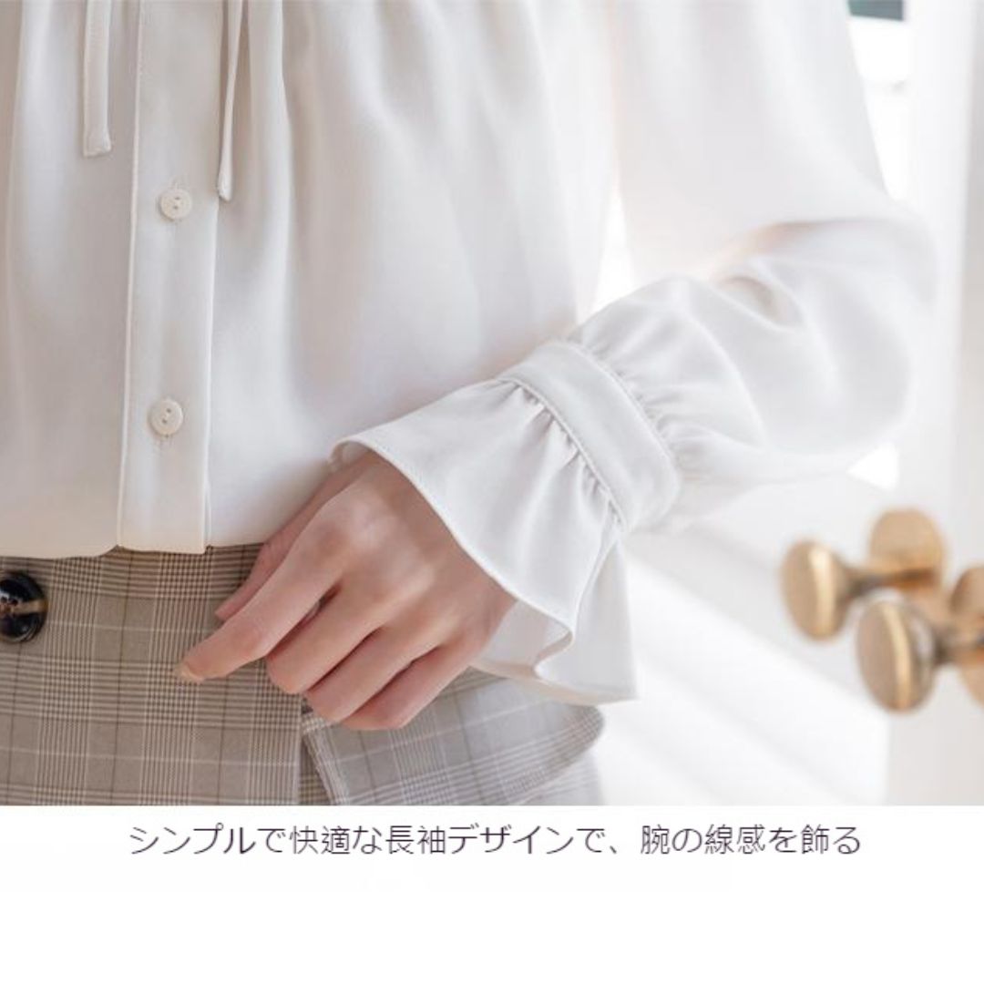 Chiffon Stand Collar Long Sleeve White Shirt