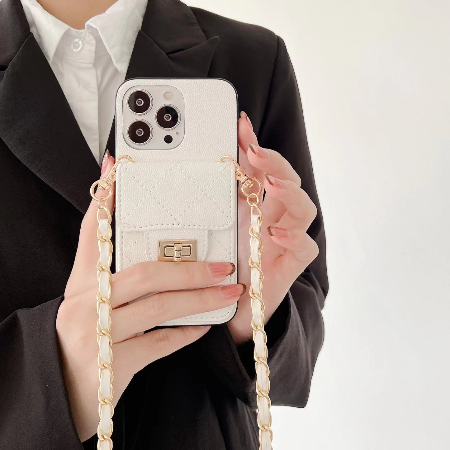 iPhone Diamond Grid Card Bag Crossbody Phone Case