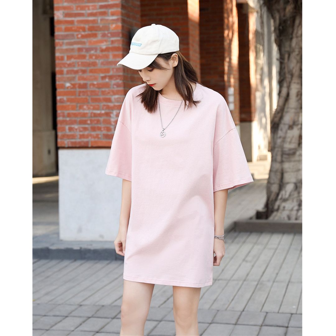 Solid Color Round Neck Loose Long T-Shirt