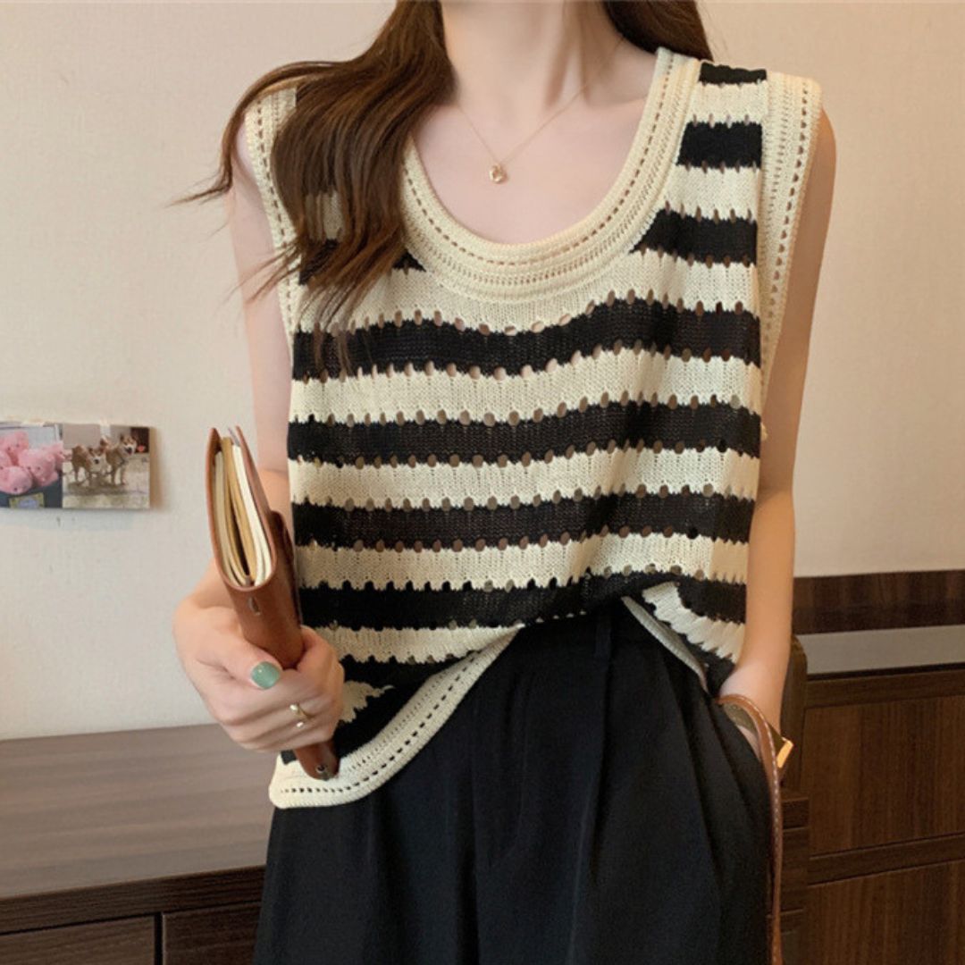 Hollow Out Striped Knitted Vest