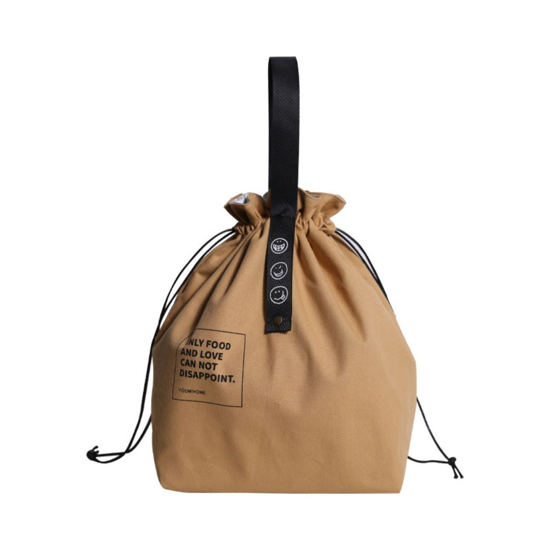 Cotton Linen Drawstring Insulated Lunch Bag