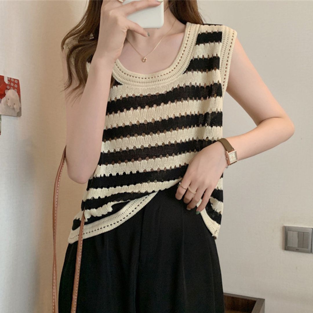 Hollow Out Striped Knitted Vest