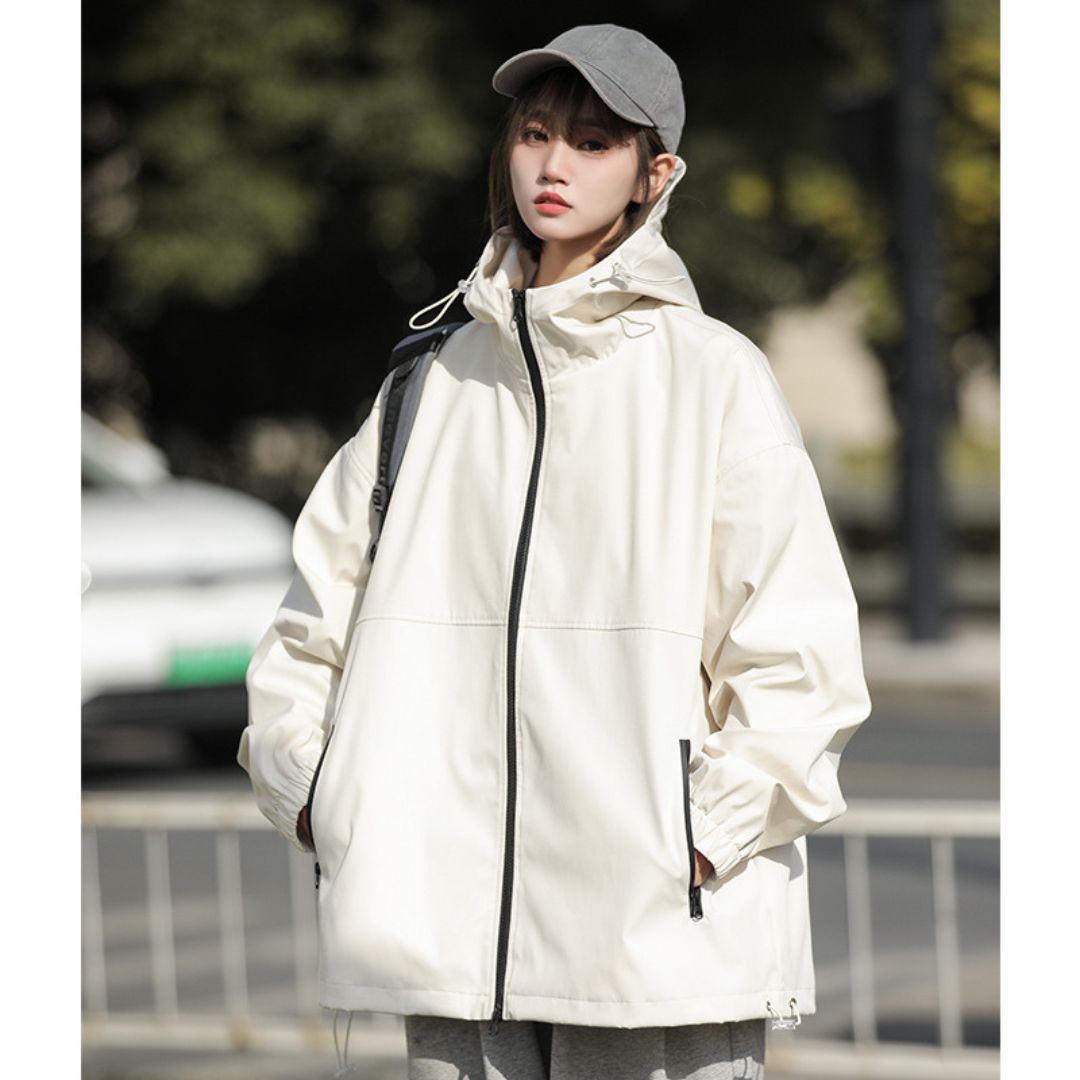 Solid Color Hooded Jacket