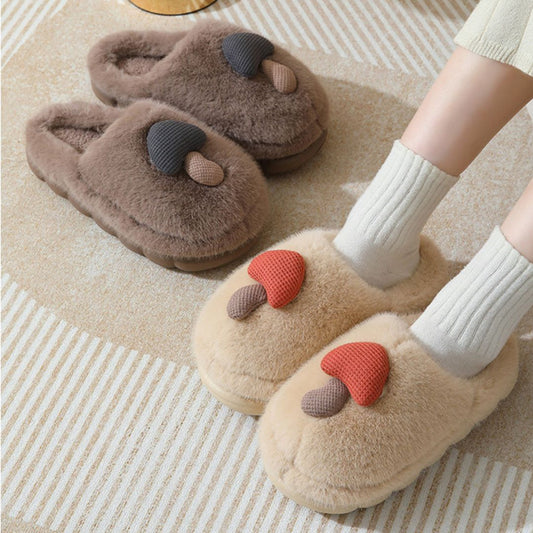 Mushroom Plush Platform Slippers