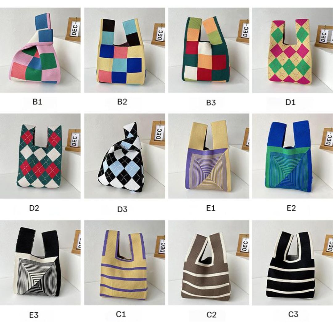 Color Contrast Knit Tote Bag
