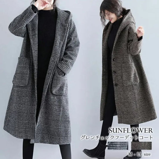 Houndstooth Mid-length Coat