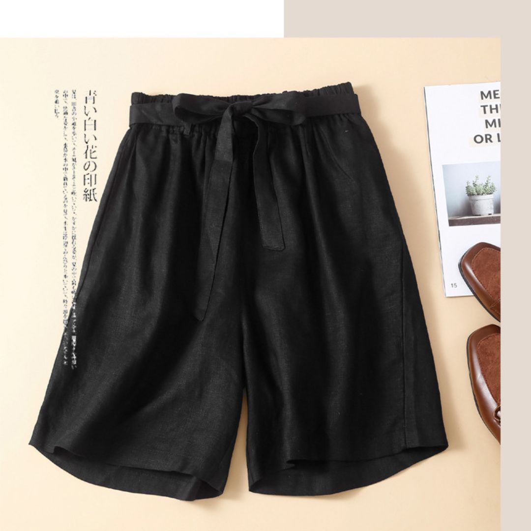 日系棉麻寬鬆短褲
