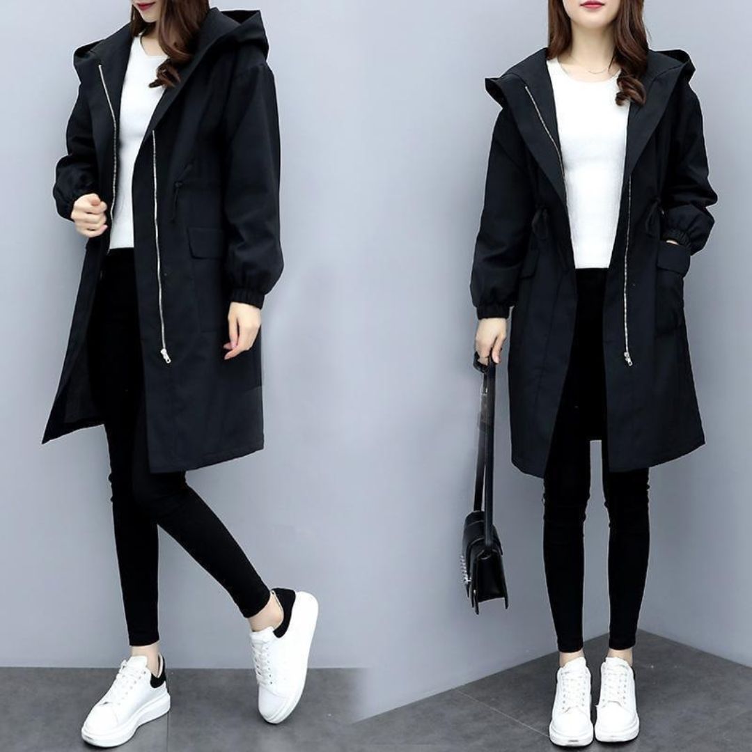 Loose Hooded Mid Length Jacket