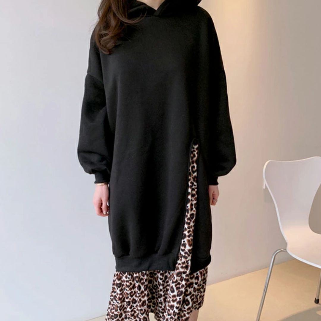 Hooded Sweatshirt and Leopard Print Dress
